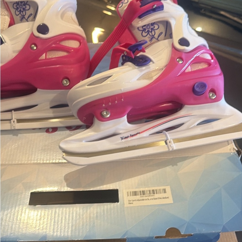 Kids Adjustable Ice Skates - Pink and White